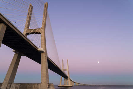 A view of Vasco da Gama bridge at the twilight, in Lisbon, Portugal