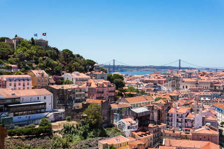 Aerial view, from the Our Lady of the Hill, over the rooftops of downtown Lisbon, Portugal