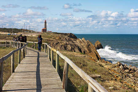 Path of cliffs of Lighthouse Penedo da Saudade in Saint Pedro de Moel at the west coast of Portugalの写真素材
