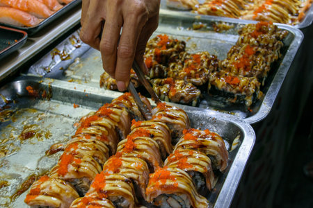 Artisan and typical food from Thailand exposed at local market and bazaarの写真素材