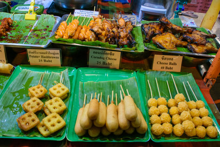 Artisan and typical food from Thailand exposed at local market and bazaarの写真素材