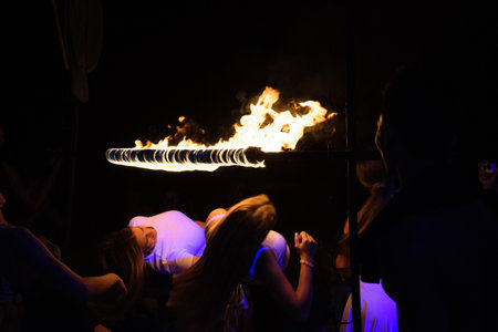 People in party at Phi Phi Island at fireshow fullmoon partyの写真素材