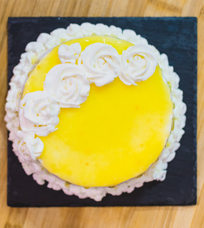 Lemon cake. The concept of homemade and professional pastry.の写真素材