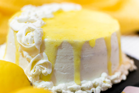 Lemon cake. The concept of homemade and professional pastry.の写真素材