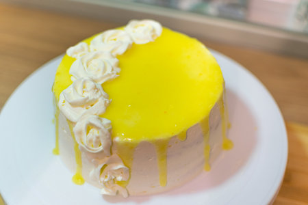 Lemon cake. The concept of homemade and professional pastry.の写真素材