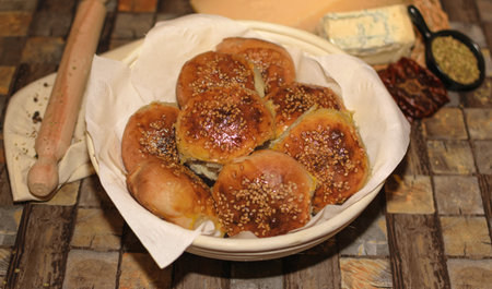 Close up of Traditional Danube bread saltyの写真素材
