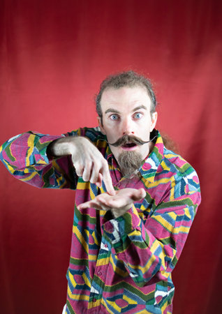 Hipster man pointing his hand wanting his money and you to pay debts and billsの写真素材