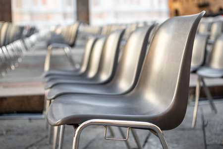 Set of Chairs unfolded for events like congress, meeting, conference or marriageの写真素材