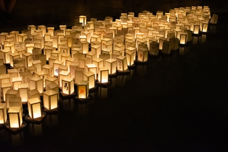 Paper Lanterns on Water as Asian evening event for festivity and celebration