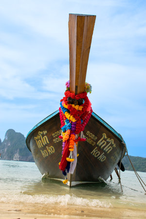 Longtail at beach of Koh Phi Phi Don.の写真素材