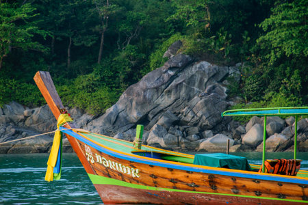 Longtail at beach of Koh Phi Phi Don.の写真素材