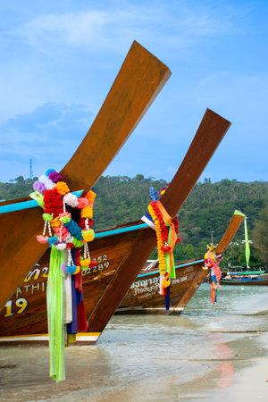 Longtail at beach of Koh Phi Phi Don.の写真素材