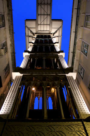 Santa Justa Lift by night (Elevador de Santa Justa) also knowned as Carmo Lift, Lisbon, Portugal のeditorial素材