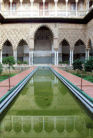 Water feature at the Real Alcazar Moorish Palace in Seville, Spainのeditorial素材