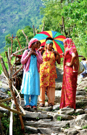 ANNAPURNA, NEPAL September 28  Local people of the Annapurna conservation Himalayan region, Nepal September 28, 2009  Annapurna trail is well known for its trekking activities   のeditorial素材