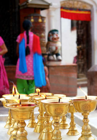 Praying candles in bodhnath stupa, kathmandu のeditorial素材