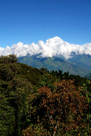 View of Annapurna mountain, trek to base camp conservation area, Nepalの写真素材
