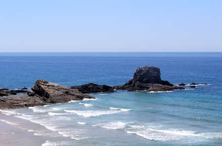 Overview of Zambujeira do Mar village beach, Alentejo, Portugal の写真素材