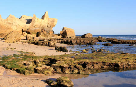 Western Algarve beach scenario  Praia do Chiringuito - Albufeira , Portugalの写真素材