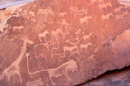 Twyfelfontein archaeological site, Rock engravings of African wildlife subjects, Namibia の写真素材