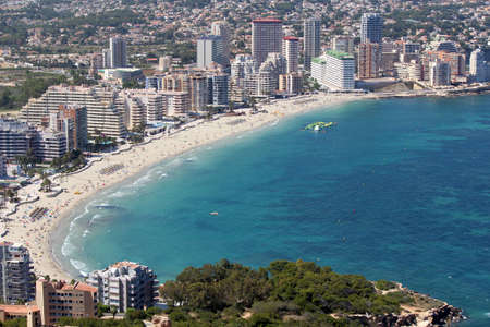 Panoramic view over Calp  Spain   Town bay beachのeditorial素材