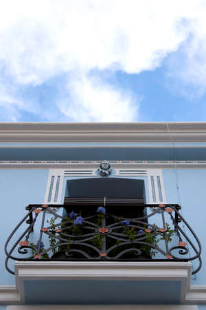 Calpe  Mediterranean Spanish coastal city historic old town center  Tradicional house balcony detail の写真素材