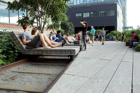 NEW YORK CITY - SEPTEMBER 03  People at High Line Park in NYC on September 03th, 2013  The High Line is a public park built on an historic freight rail line elevated above the streets on Manhattan West Side      のeditorial素材