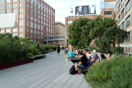 NEW YORK CITY - SEPTEMBER 03  People at High Line Park in NYC on September 03th, 2013  The High Line is a public park built on an historic freight rail line elevated above the streets on Manhattan West Side      のeditorial素材