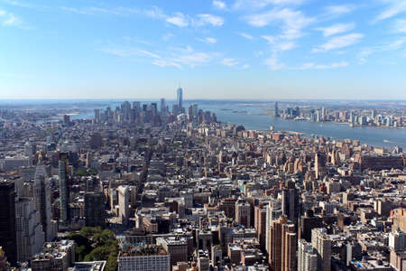 New York City Lower Manhattan Aerial panoramic view, NYCの写真素材