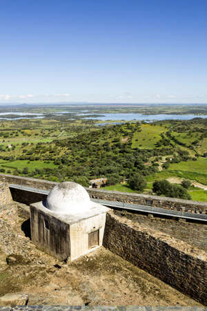 View from town of Monsaraz, on the right margin of the Guadiana River in Alentejo region, near Alqueiva dam and the border with Spain. Portugalの写真素材