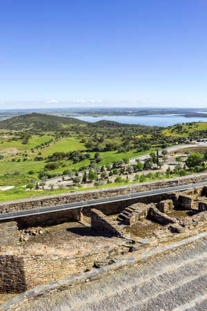 View from town of Monsaraz, on the right margin of the Guadiana River in Alentejo region, near Alqueiva dam and the border with Spain. Portugalの写真素材