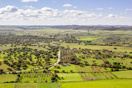 View from town of Monsaraz, on the right margin of the Guadiana River in Alentejo region, near Alqueiva dam and the border with Spain. Portugalの写真素材