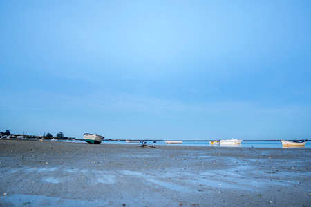 Algarve Cavacos beach twilight  landscape at Ria Formosa wetlands reserve southern Portugal famous nature destination.のeditorial素材