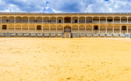 The Plaza de toros de Ronda the oldest bullfighting ring in Spain. Built in 1784 in Neoclassical style by architect Jos Martin de Aldehuela The arena has a diameter of 66 metres surrounded by a passage formed by two rings of stone and 136 pillars that makのeditorial素材