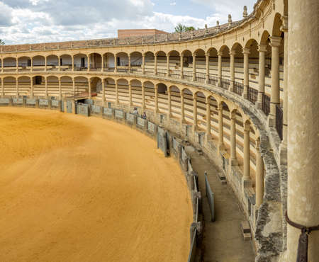 The Plaza de toros de Ronda the oldest bullfighting ring in Spain. Built in 1784 in Neoclassical style by architect Jos Martin de Aldehuela The arena has a diameter of 66 metres surrounded by a passage formed by two rings of stone and 136 pillars that makのeditorial素材