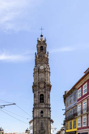 Bell tower of the Clerigos Church Torre dos Clerigos in blue sky background, is one famous panoramic viewpoint destination of Porto city, Portugal.の写真素材