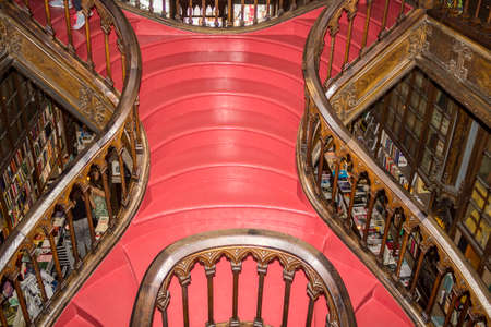 PORTO, PORTUGAL - JULY, 04: Famous bookstore Livraria Lello interior detail, establishment in 1919 it is one of the oldest bookstores in Portugal, on July 04, 2015 in Porto.のeditorial素材