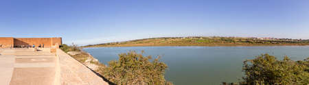 Azemmour, panoramic view from ancient fortress walls built in stone and adobe to Oum Er-Rbia river, El Jadida, Morocco.のeditorial素材