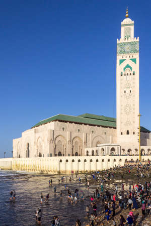 View on seafront of Grande Mosque Hassan II in Casablanca, Moroccoの写真素材