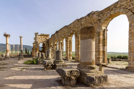 Interior of the Basilica at archaeological Site of Volubilis, ancient Roman empire city,  located in Morocco near Meknesの写真素材