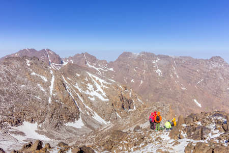 Toubkal national park, the peak whit 4,167m is the highest in the Atlas mountains and North Africa, trekkers trail view. Moroccoの写真素材