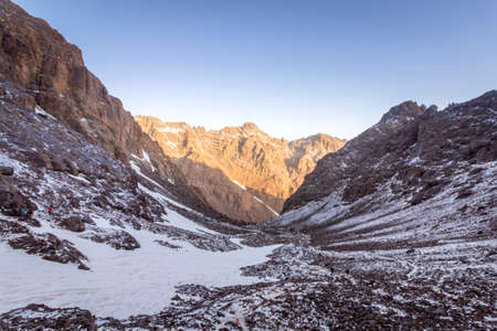 Toubkal national park, the peak whit 4,167m is the highest in the Atlas mountains and North Africa, panoramic view. Moroccoのeditorial素材