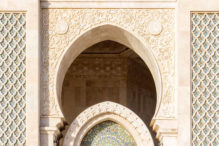 Grande Mosque Hassan II, architectural detail, in Casablanca, Morocco.の写真素材