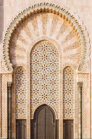 Grande Mosque Hassan II, architectural detail, in Casablanca, Morocco.の写真素材