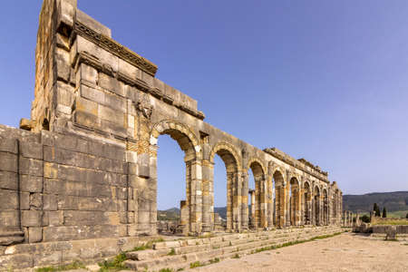 Archaeological Site of Volubilis, ancient Roman empire city, located in Morocco near Meknesの写真素材