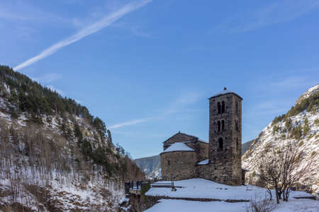 Sant Joan de Caselles Church built in the 11-12th century, in Canillo village, Andorra.