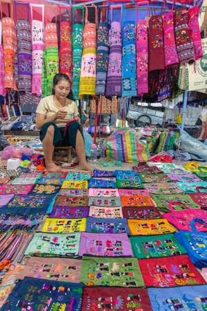 Luang Prabang, Laos : October 23, 2018 - Night traditional souvenir market, Luang Prabang city, Laos.のeditorial素材