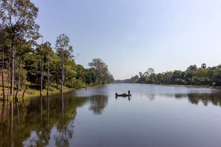 Angkor Thom water channel, the last and most enduring capital city of the Khmer empire, UNESCO heritage site,  stone sculpture detail, Angkor Historical Park. Siem Reap, Cambodia.の写真素材