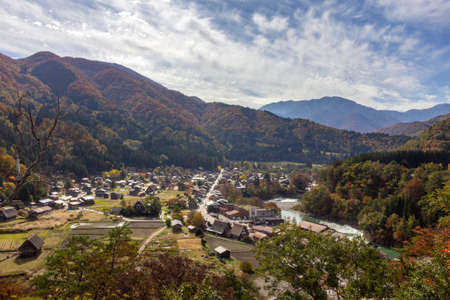 Historic Village of Ogimachi in Shirakawa-go, UNESCO World Heritage Site, a small, traditional village showcasing a building style known as gassho-zukuri. Japan.の写真素材