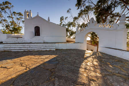 Ermida de Nossa Senhora de Aracelis, a hermitage and church perched on a Alentejo hill, looking out on beautiful views across the cultivated plateau. Portugal.の写真素材